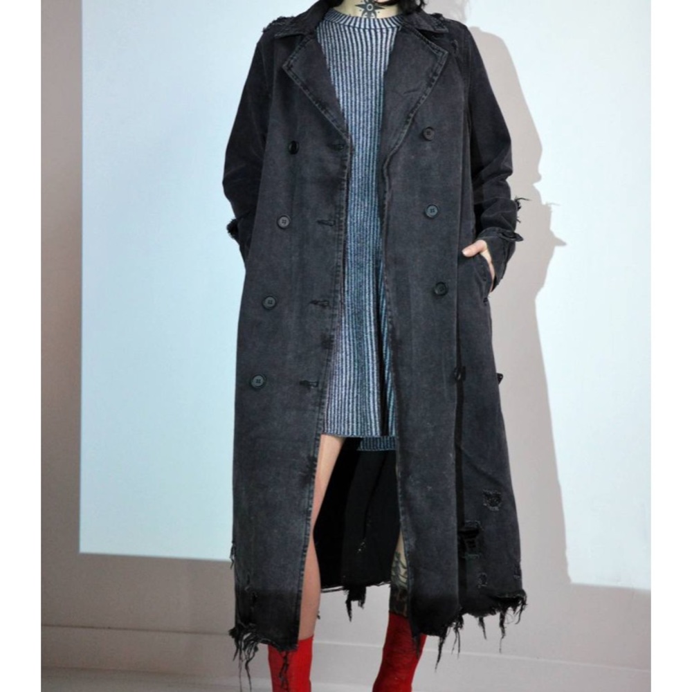 Distressed Denim Trench